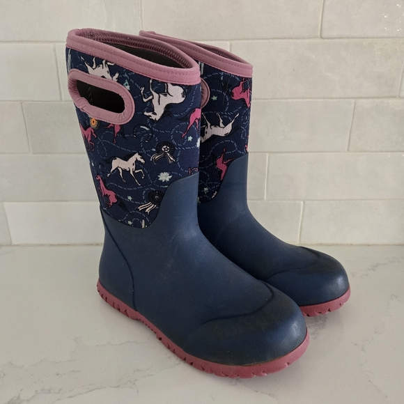 Bogs York Classic High Grasp Handles Waterproof Insulated Snow Boots Horse Blue - Picture 1 of 7